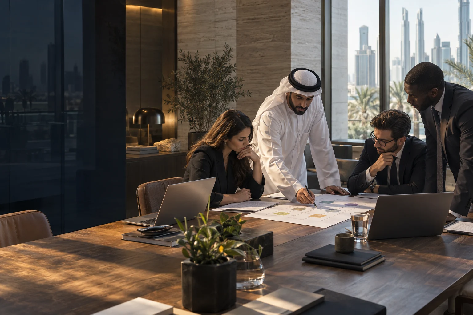 Illustrative team reviewing a workflow in a contemporary workplace.